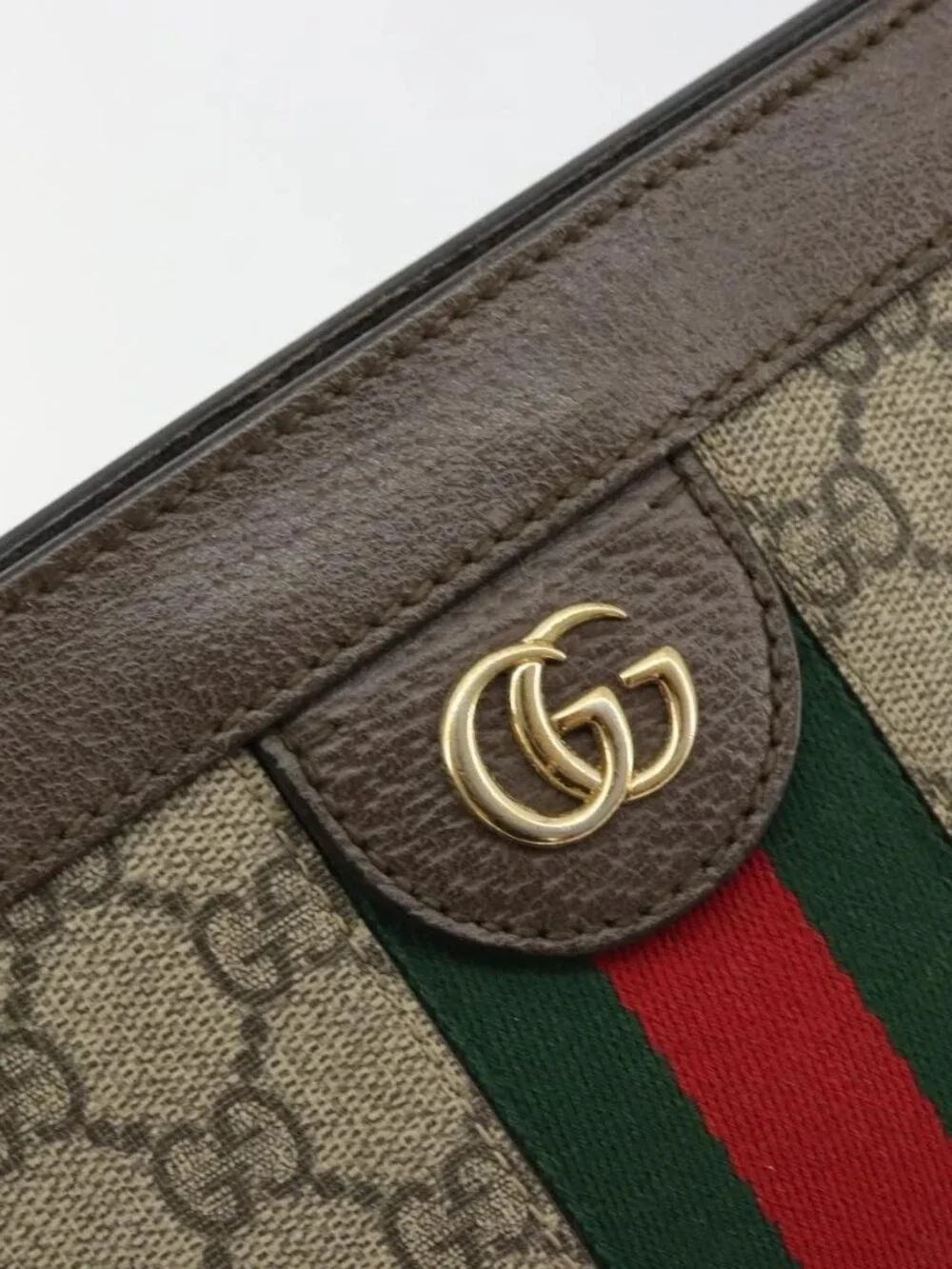 GUCCI GG Supreme Web Sherry Line Chain Bag PVC Beige Gold 503877 Auth mr1659
